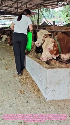 farm work vlog | woman farmer pouring hay into cattle pen for feeding