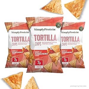 Simply Protein - Tortilla Chips, Restaurant Style Protein Chips, Hint of Habanero (3-Pack) - 7g Protein, 140 Calories, Gluten Free, Vegan - Plant Based Pea Protein Snacks - 3 Bags, 4.58oz (130g)