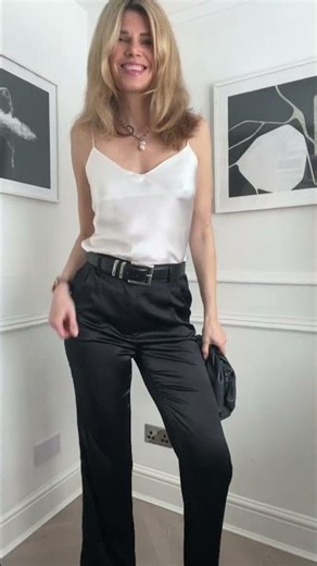 White Silk Camisole with Black Suit Pants