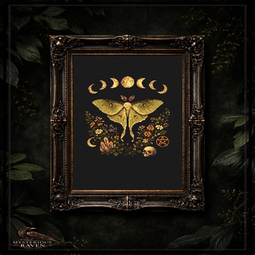 Luna Moth Moon Phases Cross Stitch Pattern: Celestial Witchy Collage (PDF) - Etsy UK