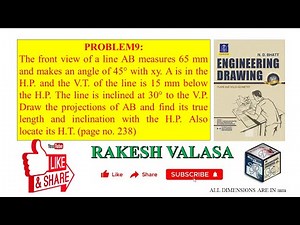 Problem 9, Projections of Straight Lines (Engineering Drawing by N.D.BHATT) Solution in AutoCAD