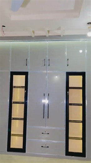 Modern Glossy Wardrobe 2026 🤍 White LED Almirah + Glass Display + Drawers | Bedroom Furniture Design