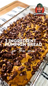 If you love pumpkin bread, try this easy 3-ingredient recipe. Just take 1 can pumpkin puree, a box of spice cake mix, and 1 pack semi-sweet chocolate chips (save some for top). Mix them together, bake at 350°F for 35 to 50 minutes (depending on your oven), and watch the video for anything missed we have 3 ingredient pumpkin chocolate chip bread for the win. | bwoodcooks