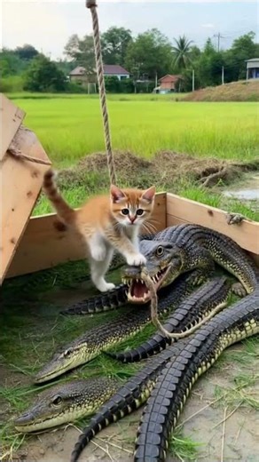kitten escapes crocodile trap by rope #animals #shorts