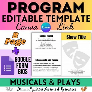 Play & Musical Program Template - Google Form Bios - 8 Page Fully Editable Canva Template - Show Day Drama Teacher Production Organization - Etsy UK