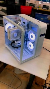White components housed inside Tecware Arc M case with curve tempered glass panel. This M-ATX is built for those who want a sleek, space-saving design without compromising on performance.A dual-chamber layout for cable management. Also support for up to a 240mm All In One Liquid Cooler with digital temperature display for CPU and GPU. Compact, powerful and elegant. #CustomPC #GamingPC #PCBuild | Strategic Technologies Gaming Computers
