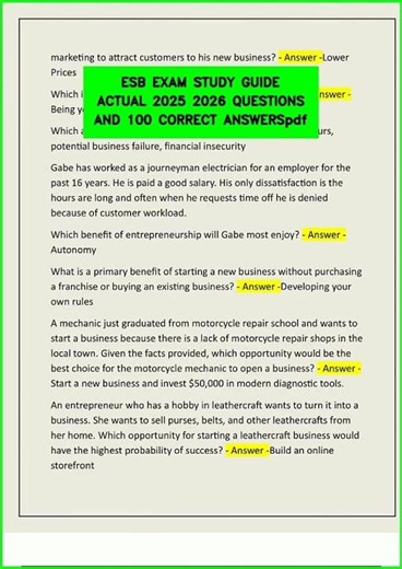 ESB EXAM STUDY GUIDE ACTUAL 2025 2026 QUESTIONS AND 100 CORRECT ANSWERSpdf video