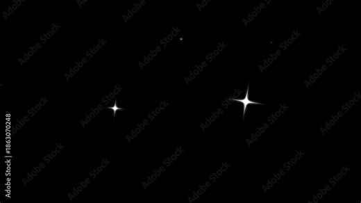 Twinkle sparkle stars animation with looping shining effects. sparkling glitter star, glowing vector doodle stars, magic light bursts and blinking cartoon star motion on black screen, 4k animation