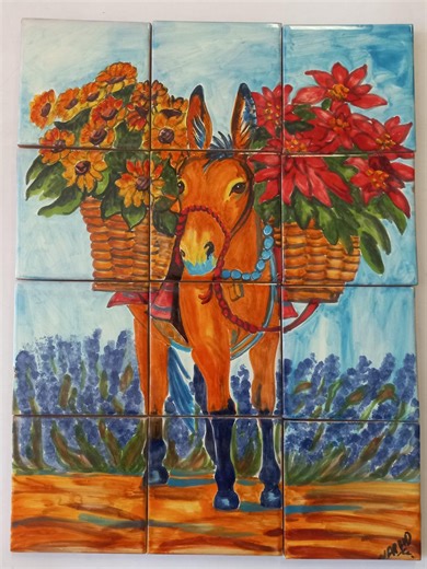 17" CERAMIC TILE MURAL Mexican Talavera Mosaic Hand Painted Backsplash Still Life - Etsy