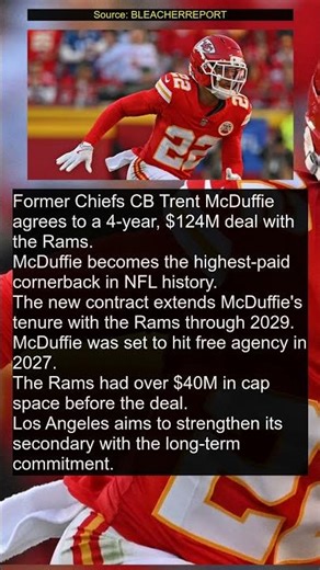 Highest-Paid Cornerback in NFL History: Trent McDuffie Signs $124M Extension with Rams