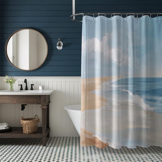 Coastal Beach Shower Curtain: Serene Ocean Art, Tranquil Decor (71"x74") - Etsy