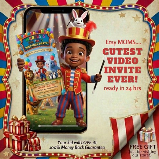Circus Birthday Invitation Video | Personalized Circus Party Invite | Custom Kids Birthday Invite | Boys Birthday - Etsy