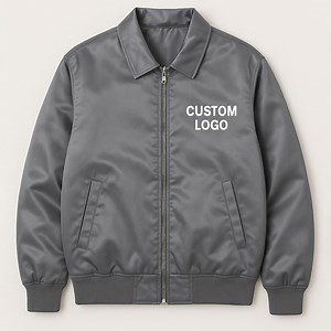 Vintage Grey Satin Varsity Bomber Jacket, Custom Logo Embroidery, Letterman College Jacket, Folded Collar - Etsy