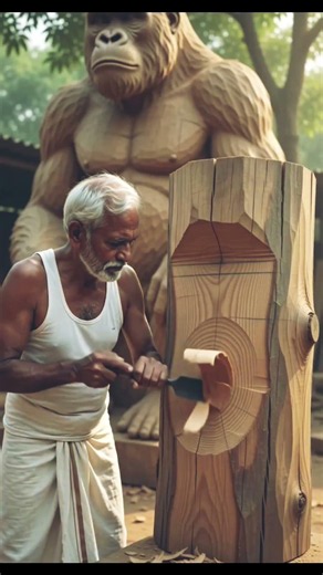 Giant Wooden Gorilla Riding a Tractor | Incredible Wood Carving Masterpieces #woodcarving #shorts