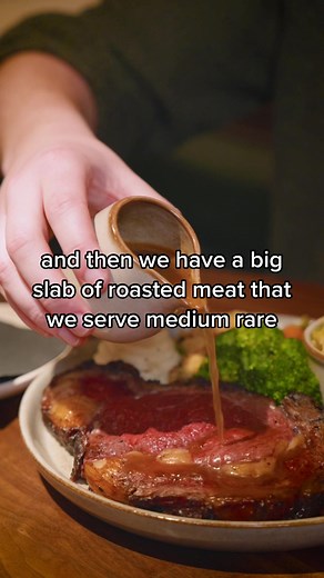 We know, a Sunday Roast is a contentious thing. Every family has their time-honored way of making theirs, and this is ours. First, the veg. Our Champ is rich and buttery, served with Creamed Cauliflower, Glazed Carrots and Roasted Broccoli. Then there’s the beef - Prime Rib, imported from Ireland, and cooked to your liking. On the side, we’ve Stuffing, Colman’s Horseradish Sauce and a Stout Onion Gravy, ready to be mopped up with our big and fluffy Yorkshire Pudding - a recipe we’ve perfected ov