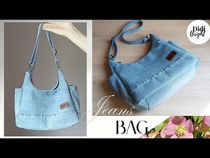 DIY Shoulder Bag sewing tutorial. Denim crossbody bag out of old jeans.