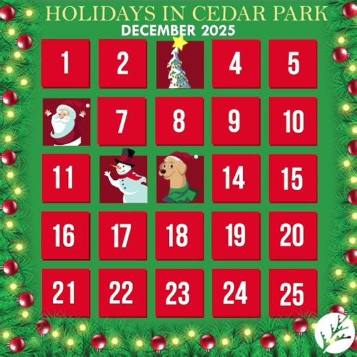 Get ready for festive fun all season long. Our community is lighting up with holiday cheer! Bundle up, grab some cocoa, and come make memories with us in Cedar Park! 💙✨ For more event details visit: www.cedarparktexas.gov/Holidays #CedarParkTX #HolidaysInCedarPark | City of Cedar Park, Texas