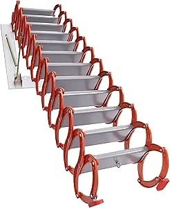 Attic Folding Ladder,Retractable Stairs Wall-Mounted Pull Down,Loft Ladder 12 Steps Al-Mg Alloy, Attic Ladder Armrests 10 ft Height 881 Pounds Load Capacity
