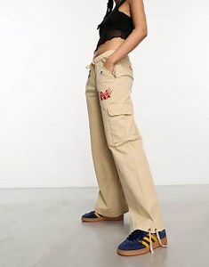 Ed Hardy relaxed low rise cargo trousers with red embroidery | ASOS