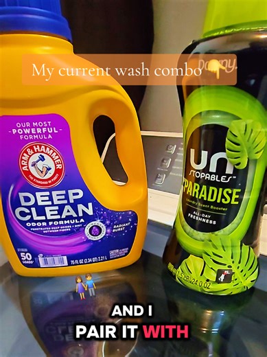 Testing my current wash combo: Arm & Hammer Deep Clean detergent Downy Unstopables Paradise. For me, this combo balances clean clothes, fresh smell, and everyday comfort. But I’m curious — what combo works best for YOU? Powder? Pods? No scent boosters? Drop your combo in the comments 👇 #productreview #laundryday #laundrytips #cleantok #fyp
