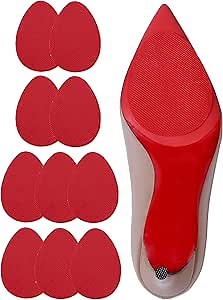 Red Sole Guards, Oval Shoe Bottom Protectors, Replacement for Christian Louboutin Heels, Anti-Slip Red Bottom Protector for Expensive Shoes (10 Pcs Red Grid,3.5X 2.5)