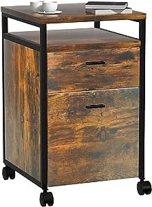 File Cabinet, Mobile Filing Cabinet，Office Cabinet on Wheels, with 2 Drawers, Open Shelf, for A4, Hanging File Folders
