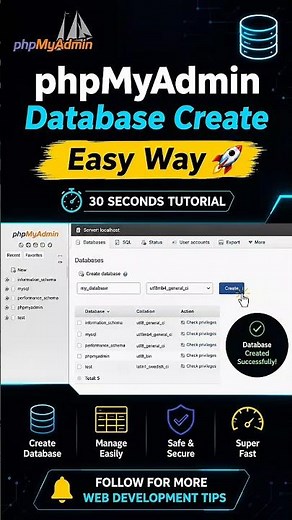 phpMyAdmin Database Create Easy Way. #database #phpmyadmin #developer #youtubeshorts #shorts