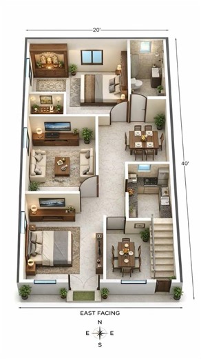 20'×40' SQFT. 1Bhk Creative Home 😍😇📈.. #home #2dplan #2ddrawing #autocaddesign #draughtsman#house