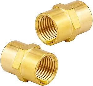(2-Piece) Besosay 1/2" x 1/2" NPT Brass Coupler Coupling Female Pipe Adapter Connector Adapter Fittings