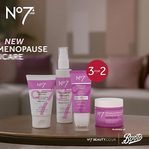 New No7 Menopause Skincare, co-created with over 7,000 menopausal women. Targets visual signs of reduced oestrogen. | No7