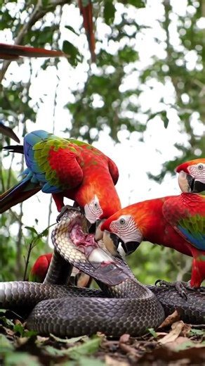 Flock of Parrots vs Snake 🦜🐍 | Giant Python Attack! #shorts #shortvideo #wildlife