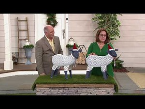 Plow and Hearth Oversized Metal Sheep with Hat and Scarf Details on QVC
