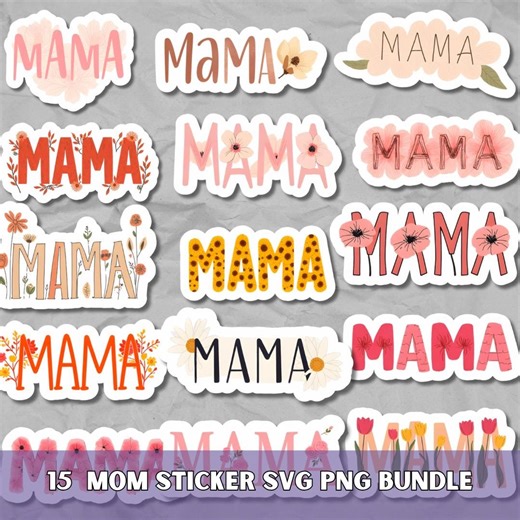 Mama Sticker Pack SVG PNG Bundle, Digital Mother's Day Clipart, Printable Decal Gift Tags - Etsy