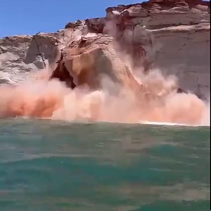 6.1K views · 71 reactions | Boaters capture video of massive cliff falling into popular Utah lake (Photo: Mila Carter) https://mynbc15.com/news/offbeat/boaters-capture-video-of-massive-cliff-falling-into-popular-utah-lake-powell-arizona-page-sandstone-cliffs-ancient-colorado-river-rockslide-rocks-falling-into-water-marina-bullfrog-hanksville-moab-utah-wave | WPMI NBC 15 News | Facebook