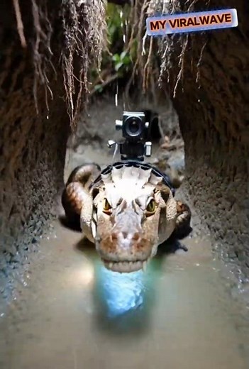 Crocodile POV Inside Hidden Riverbank Burrow