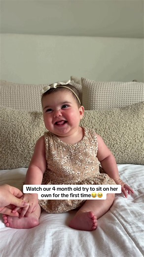 4-month-old tries to sit on her own for the first time