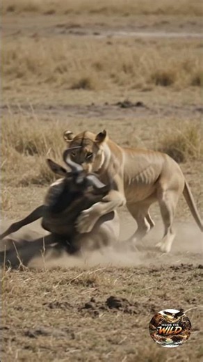 Wildebeest Fights Back as Two Lions Team Up, Epic Wildlife Documentary Moment #wildlife #animals