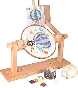 Embroidery Hoop Stand - Size Adjustable Cross Stitch Table Stand, Rotated Wooden Needlepoint Hoop Holder Stand for Sewing Craft Supplies