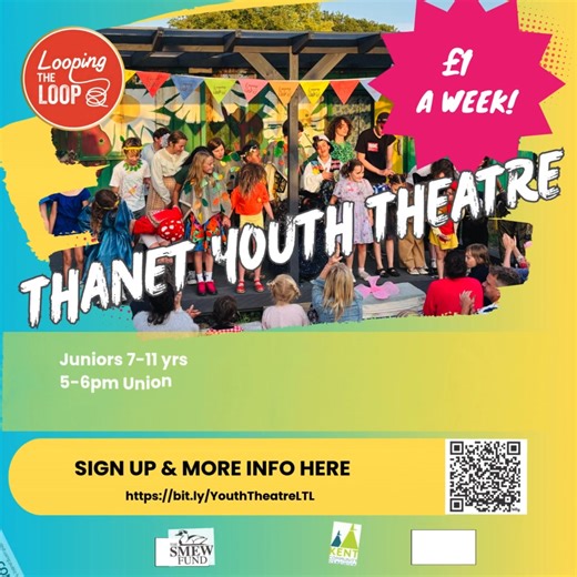 Thanet Youth Theatre has been so successful we're starting a new Monday class for ages 7-11. At an introductory rate of just £1 a week!!! Do you want your child to build confidence, make new friends, have fun and find their unique creative voice? Thanet Youth Theatre prides itself on nurturing each individual member, supporting them to develop self-expression, confidence and communication skills through a kaleidoscope of fun games and inclusive, collaborative performance. But don't just take our