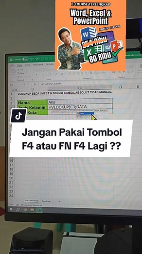 Solusi tombol F4 atau FN F4 tidak bisa dipakai untuk mengunci range tabel bantu adalah dengan menggunakan cara pada video ini ✍️ #belajarkomputerdarinol #longervideos #LIVEhighlights #TikTokLIVE #LIVE #vlookup #tipsexcel #tutorialexcel