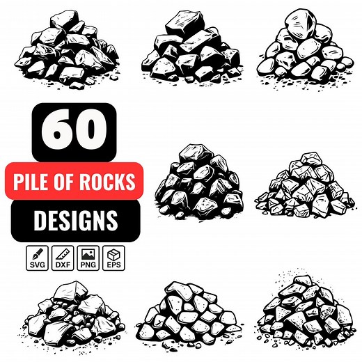 Pile of Rocks SVG Bundle | 60 Rock Clipart PNG | Stone Pile Illustration, Rock Formation Vector, Landscaping SVG, Hand Drawn Pebble Design - Etsy