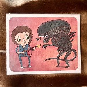 🏷️🆕🎉 Alien Ridley Scott handmade cartoon chibi-style illustrated art print