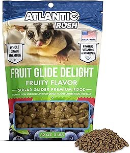 Atlantic Rush Fruit Glide Delight Sugar Glider Food - 2lb Resealable Bag of Food for Sugar Gliders - Complete Nutrition, High Protein and Vitamins Sourced and Made in USA - Sugar Glider Treats