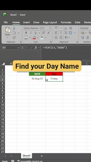 61K views · 474 reactions | Find your Day Name  #formulaone #exceltips #exceltricks #exceltraining #exceltipsandtricks #technology | Excel Tricks | Facebook
