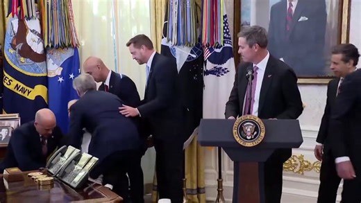 Trump Freezes as Man Collapses Right Behind Him in Oval Office