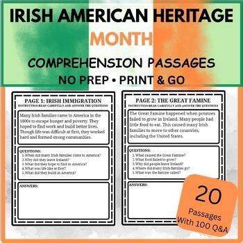 Irish-American Heritage Month Reading Passages & Questions – Grades 3–8