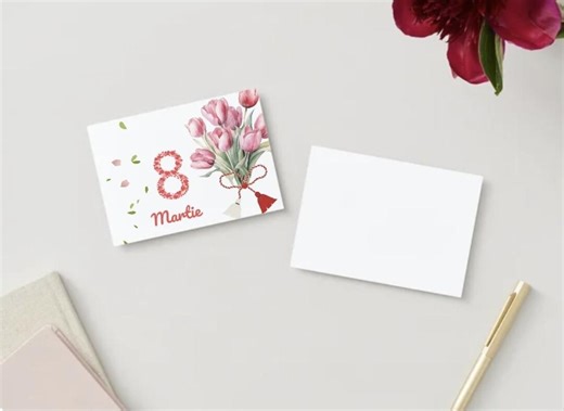 Editable 8 Martie Card Template, Pink Tulips Martisor Greeting (digital Download) - Etsy