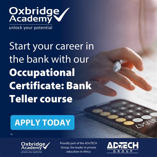 1.2K views · 20 reactions | Want to Become a Bank Teller? Study the Occupational Certificate: Bank Teller and gain the skills to start your career in banking! Register today at https://bit.ly/3Bc3E5x or WhatsApp us on 0663873876! | Oxbridge Academy | Facebook