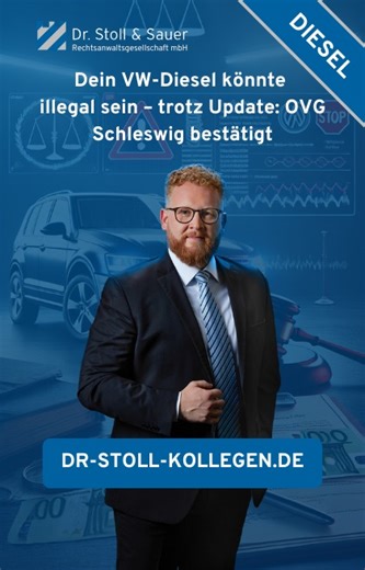 ⚠️🔥 VW-Diesel mit EA189-Motor? Dann kann dein Audi, VW, Škoda oder Seat weiterhin illegal unterwegs sein – trotz Software-Update. Das OVG Schleswig hat bestätigt, dass auch die Updates unzulässige Abschalteinrichtungen enthalten. Jetzt drohen neue Maßnahmen – bis hin zur Stilllegung. 👉 Wir prüfen kostenlos, ob du Ansprüche oder Staatshaftung geltend machen kannst, bevor Verjährung 2026 droht. Wenn du einen Diesel von Audi, VW, Škoda oder Seat fährst, Baujahr 2015 oder früher, und einen 1.2-, 1