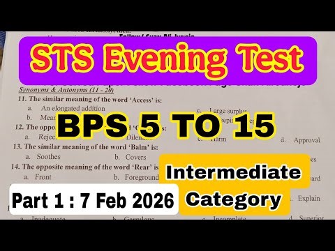 STS intermediate category paper Evening time part 1 | 7-02-2026 | answer keys | second time |
